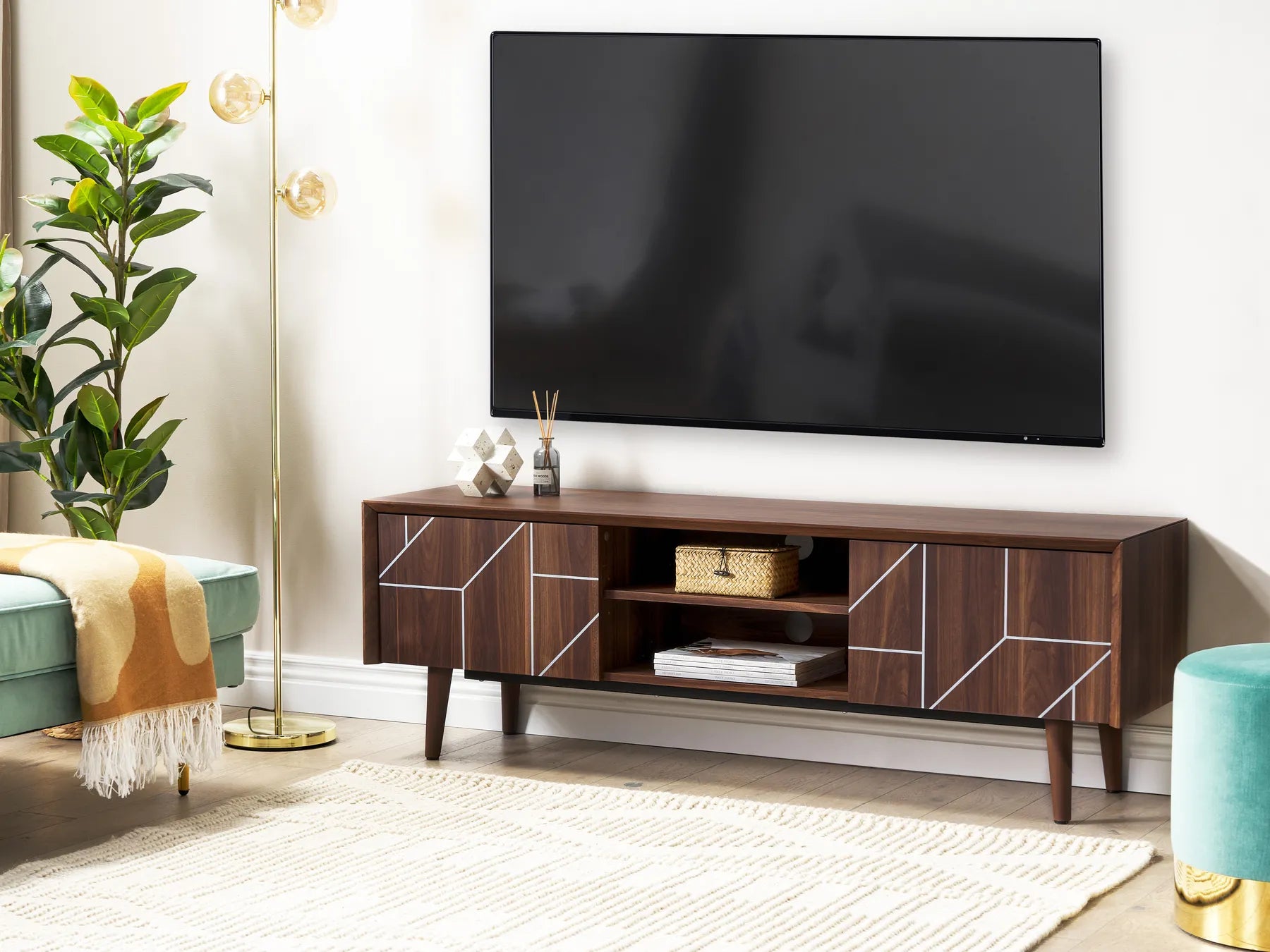 TV Stand FRANKLIN Dark Brown – Retro TV Cabinet with Storage for TVs up to 70"