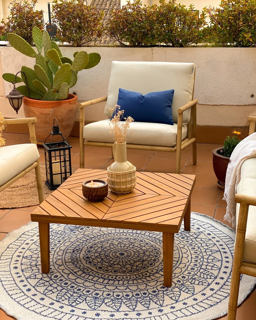 BARATTI Garden Coffee Table, Solid Acacia Wood, Square Outdoor Table 70×70×33 cm, Brown