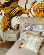 1 Drawer Bedside Table FLAYAT – Velvet Upholstered Nightstand, Light Beige with Gold Legs