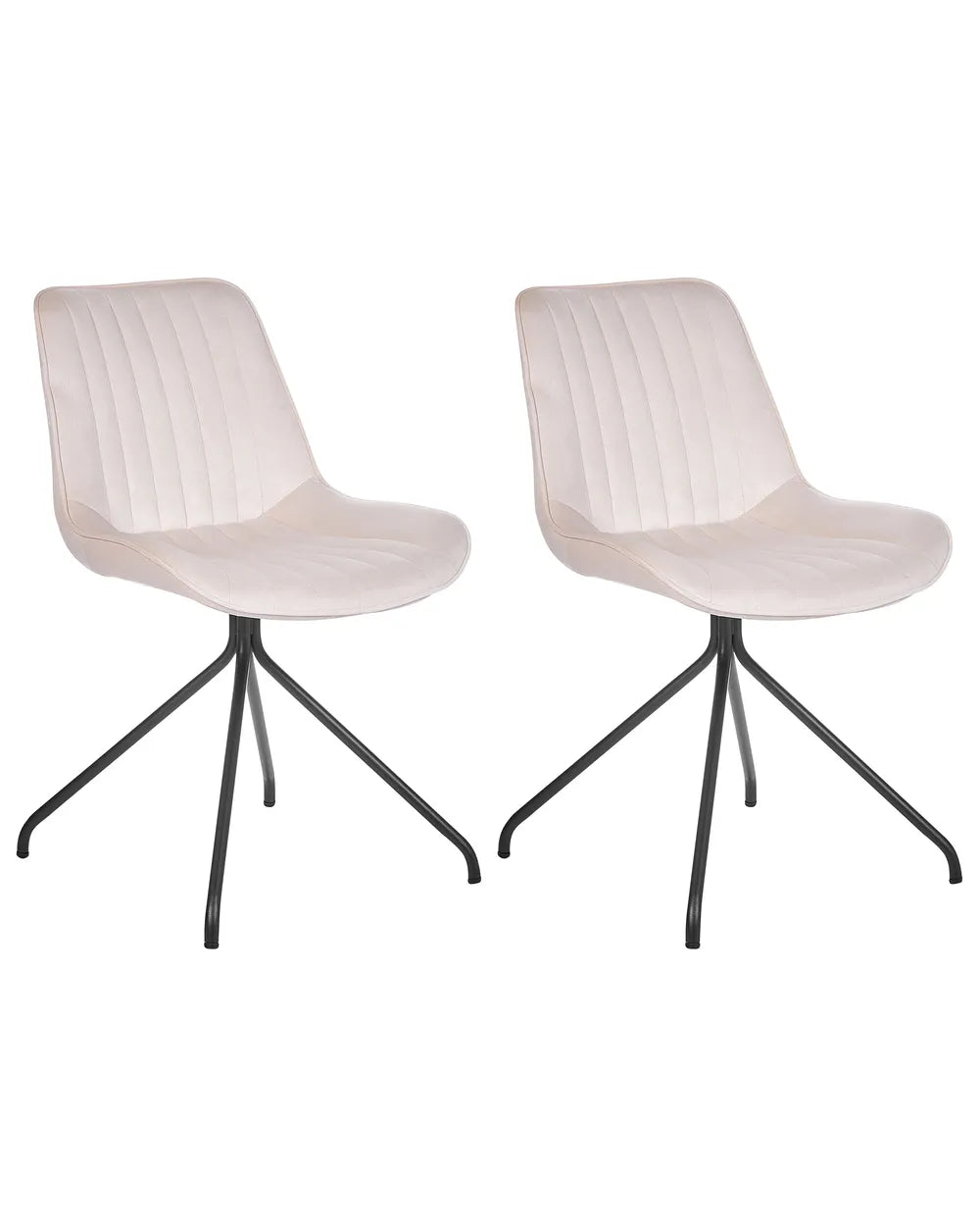 NAVASOTA Set of 2 Upholstered Dining Chairs, Beige Velvet, Black Steel Cross Base