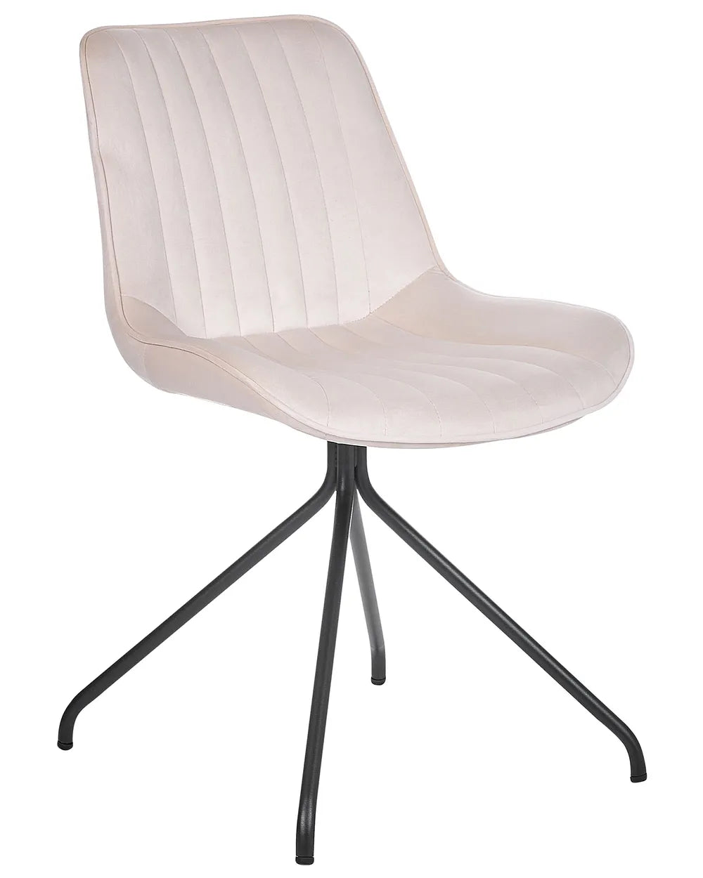 NAVASOTA Set of 2 Upholstered Dining Chairs, Beige Velvet, Black Steel Cross Base