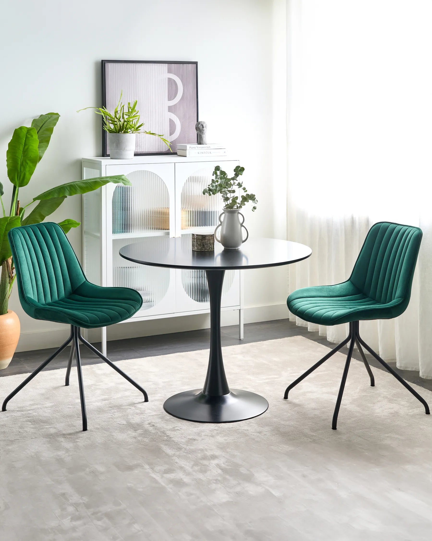 Set of 2 Dining Chairs NAVASOTA – Velvet Upholstered, Emerald Green, Steel Legs