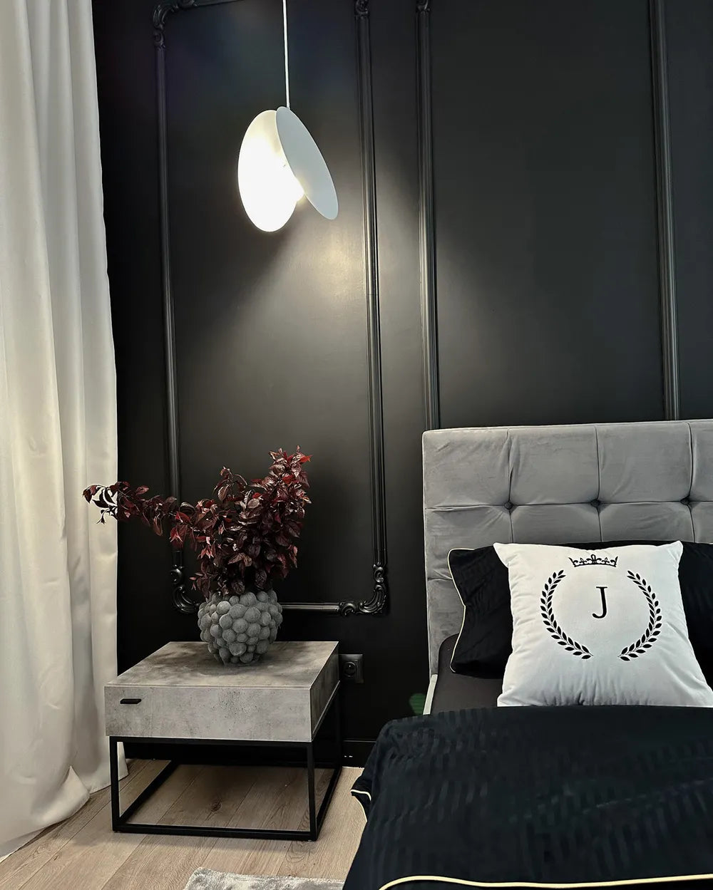 1 Drawer Industrial Bedside Table CAIRO – Light Grey, Concrete Effect, Metal Frame