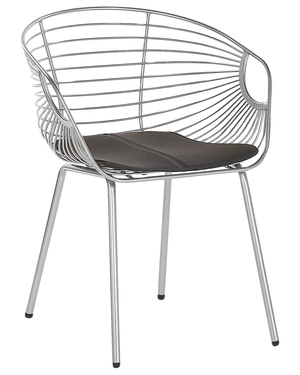 Set of 2 Dining Chairs HOBACK Metal Silver with Black Faux Leather Seat