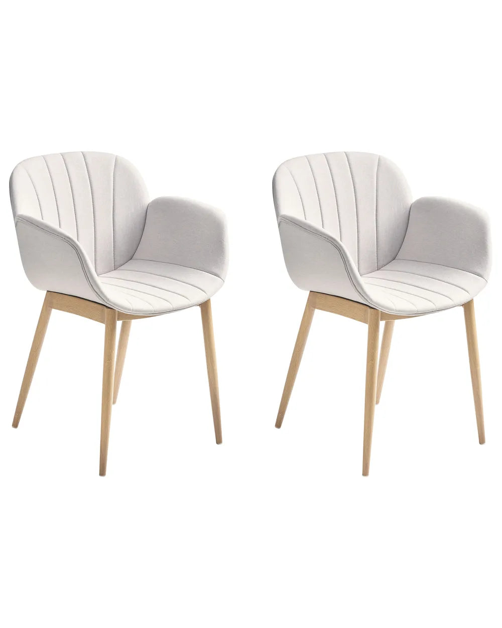 ALICE Set of 2 Upholstered Dining Chairs with Armrests, Light Grey Fabric, Wooden-Look Legs