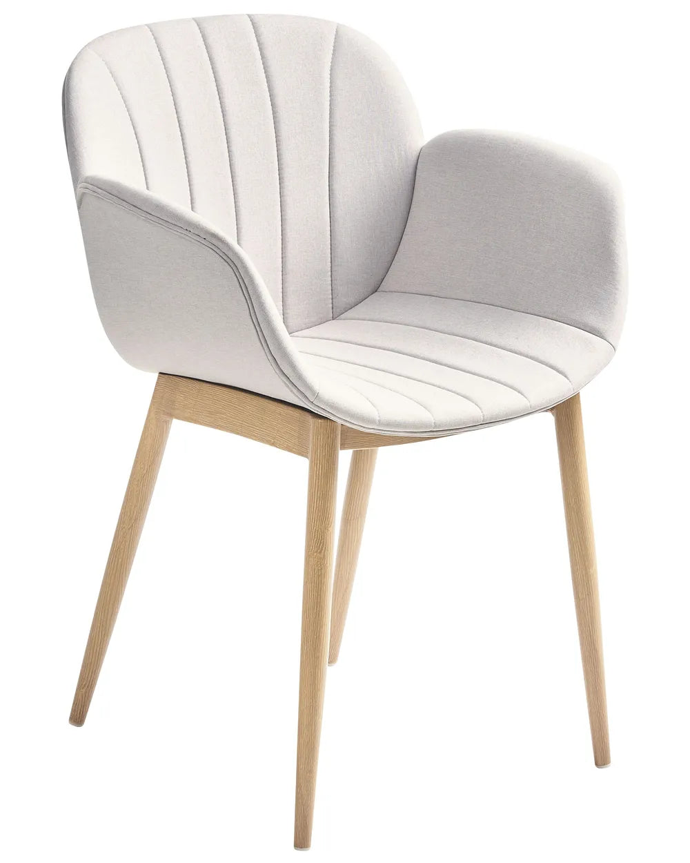 ALICE Set of 2 Upholstered Dining Chairs with Armrests, Light Grey Fabric, Wooden-Look Legs