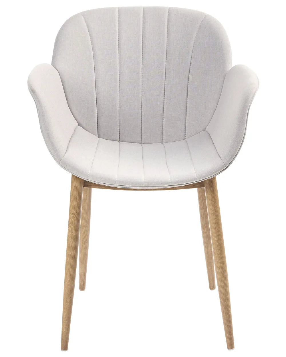 ALICE Set of 2 Upholstered Dining Chairs with Armrests, Light Grey Fabric, Wooden-Look Legs