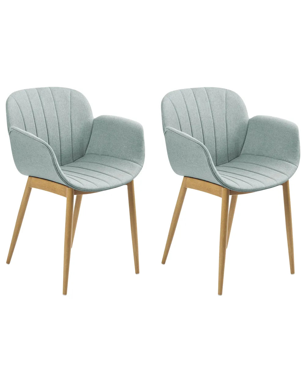 ALICE Set of 2 Upholstered Dining Chairs with Armrests, Mint Green Fabric, Wooden-Look Legs