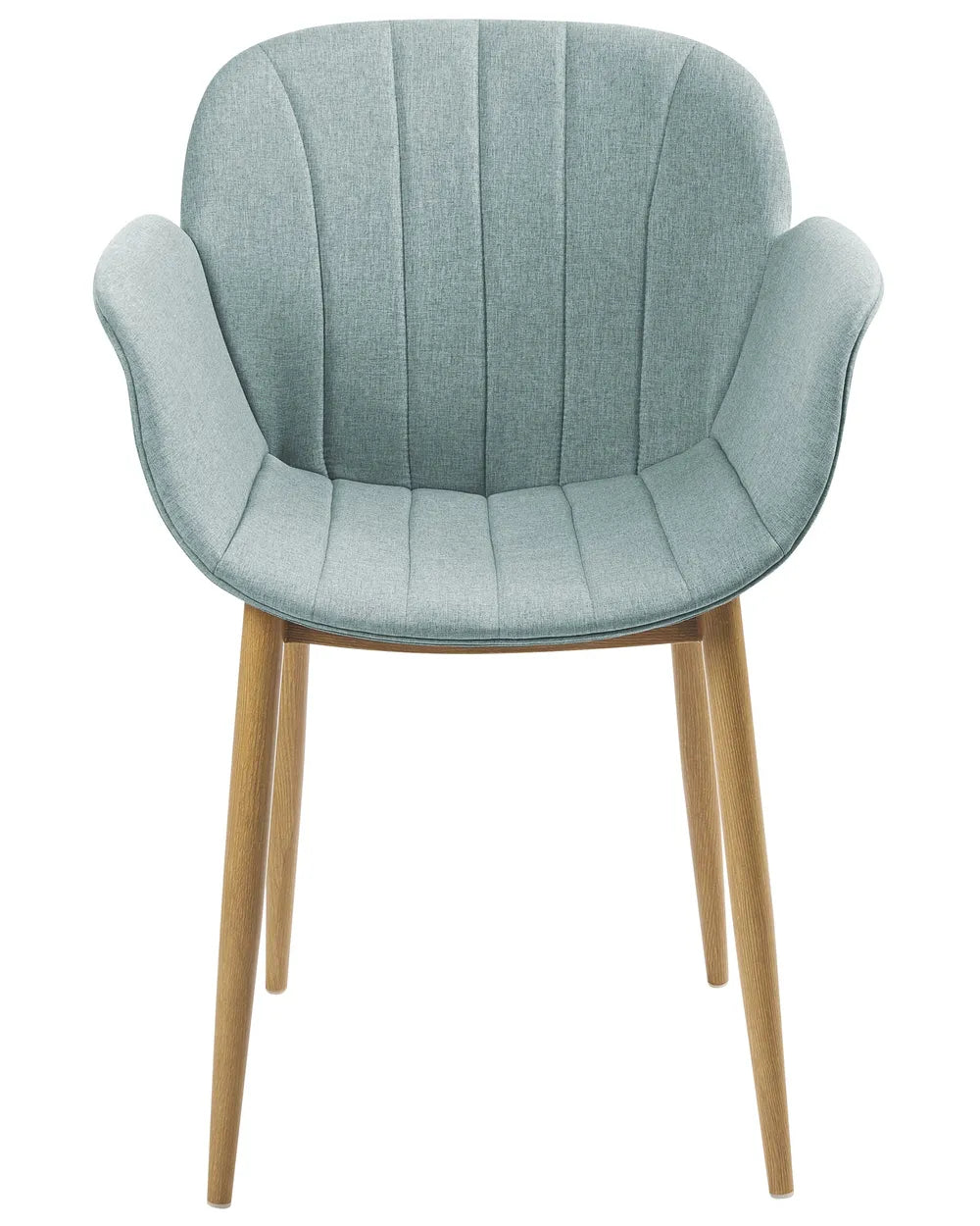 ALICE Set of 2 Upholstered Dining Chairs with Armrests, Mint Green Fabric, Wooden-Look Legs