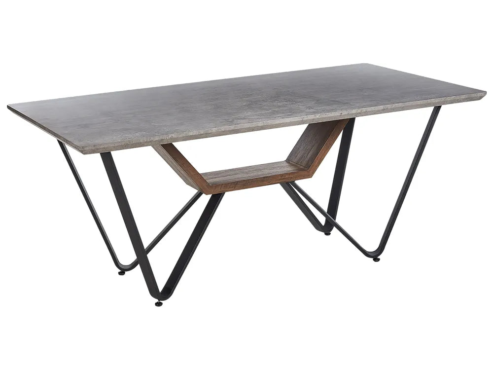 BANDURA Industrial Dining Table 180x90 cm – Grey Concrete Effect MDF Top, Black Metal Legs