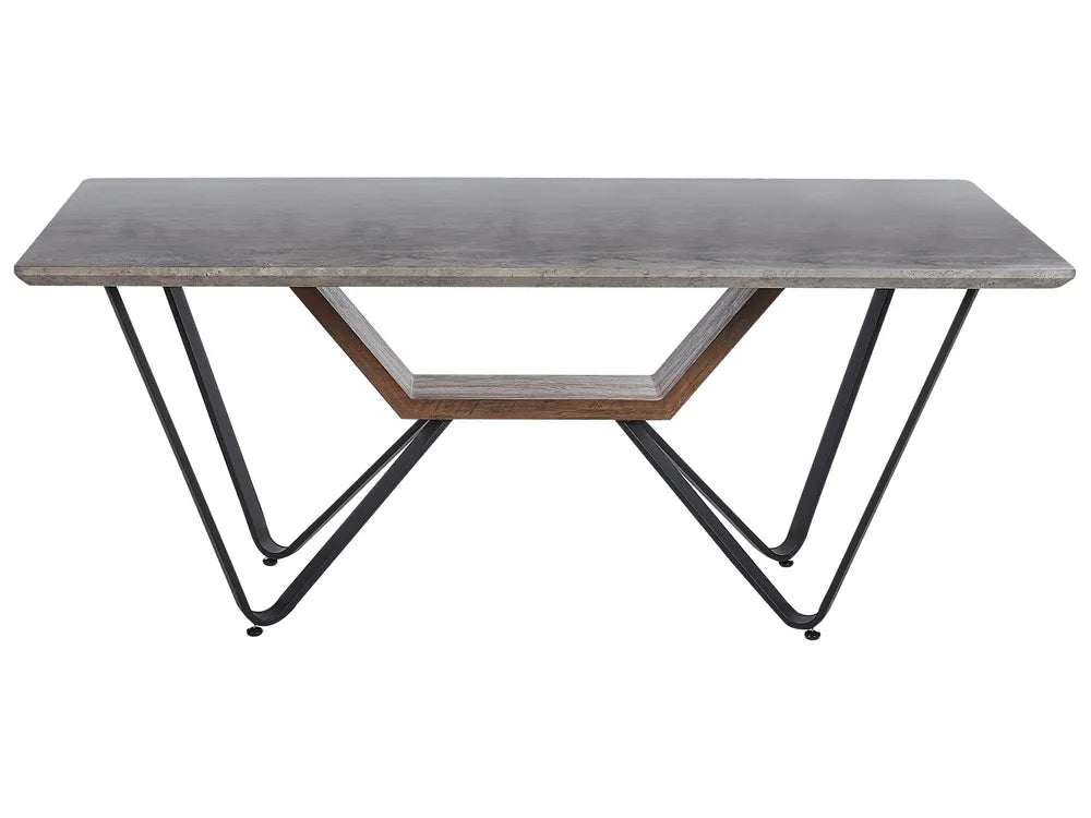 BANDURA Industrial Dining Table 180x90 cm – Grey Concrete Effect MDF Top, Black Metal Legs
