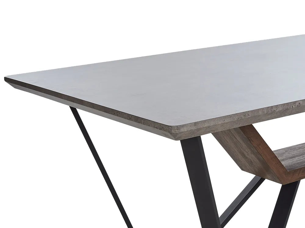 BANDURA Industrial Dining Table 180x90 cm – Grey Concrete Effect MDF Top, Black Metal Legs