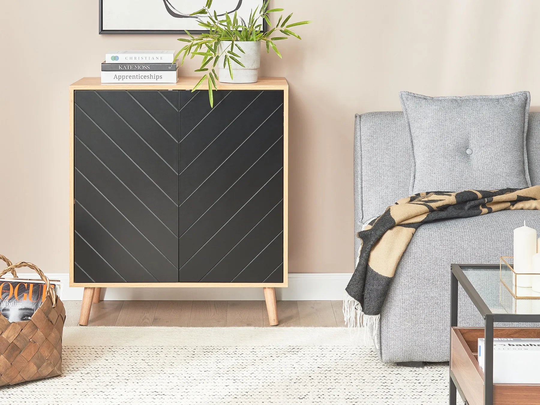 Scandinavian Cabinet BRISTOW Black with Shelves, MDF & Particle Board, 76×40×84 cm