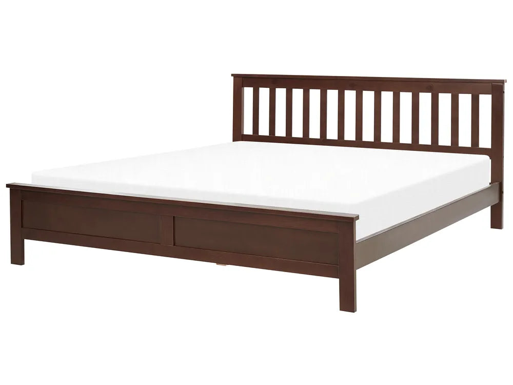 Bed Pine Wood MAYENNE Dark Brown with Slatted Headboard – Solid Wood Bed Frame – Available in 140x200 / 160x200 / 180x200 cm