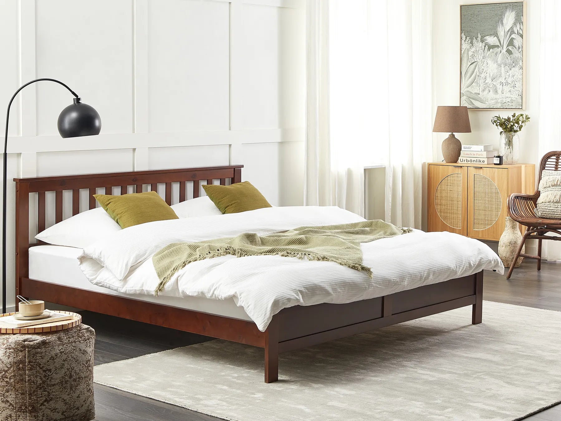 Bed Pine Wood MAYENNE Dark Brown with Slatted Headboard – Solid Wood Bed Frame – Available in 140x200 / 160x200 / 180x200 cm