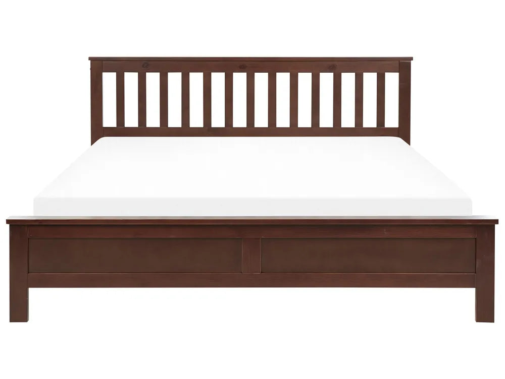 Bed Pine Wood MAYENNE Dark Brown with Slatted Headboard – Solid Wood Bed Frame – Available in 140x200 / 160x200 / 180x200 cm