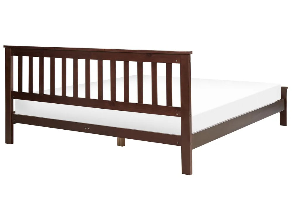Bed Pine Wood MAYENNE Dark Brown with Slatted Headboard – Solid Wood Bed Frame – Available in 140x200 / 160x200 / 180x200 cm
