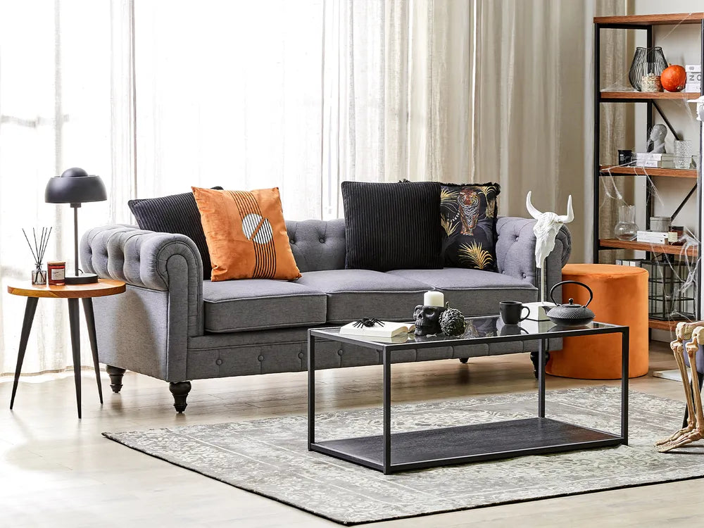 Rectangular Coffee Table with Tempered Glass Top – Black Metal Frame for Living Room