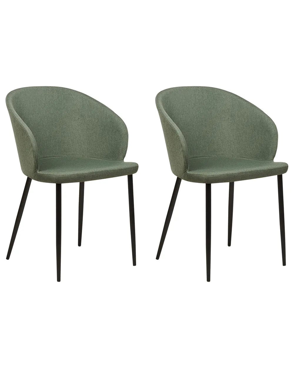 MASON Set of 2 Dining Chairs, Dark Green, Upholstered Fabric, Black Metal Legs