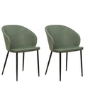 MASON Set of 2 Dining Chairs, Dark Green, Upholstered Fabric, Black Metal Legs