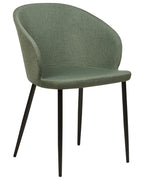 MASON Set of 2 Dining Chairs, Dark Green, Upholstered Fabric, Black Metal Legs