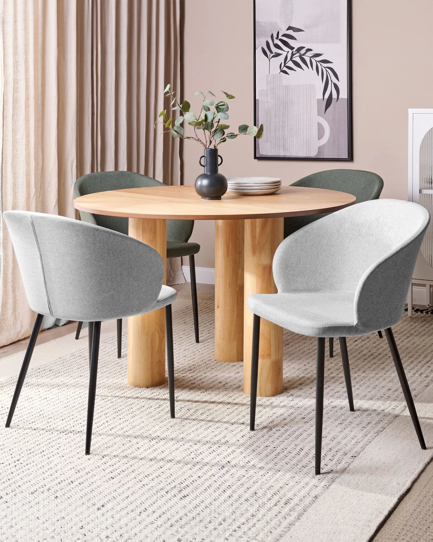 Set of 2 Upholstered Dining Chairs MASON – Light Grey Fabric, Black Metal Legs