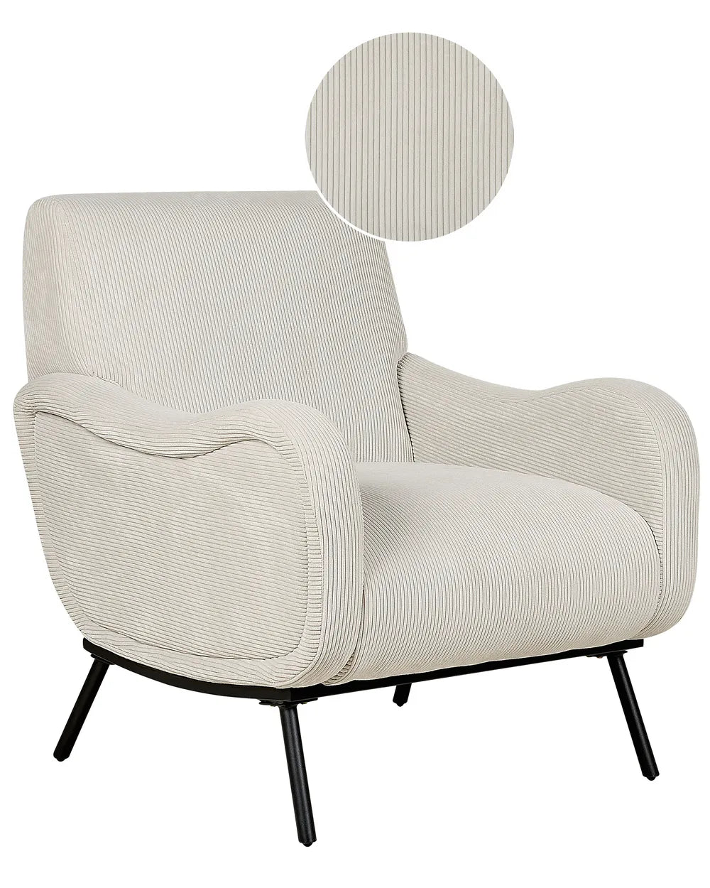 Armchair ALMIND Corduroy Light Grey – Retro Fabric Armchair with Deep Seat and Recessed Arms