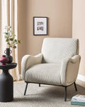 Armchair ALMIND Corduroy Light Grey – Retro Fabric Armchair with Deep Seat and Recessed Arms