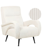 Armchair SVALOV Corduroy White – Retro Style Upholstered Armchair with Thick Padding