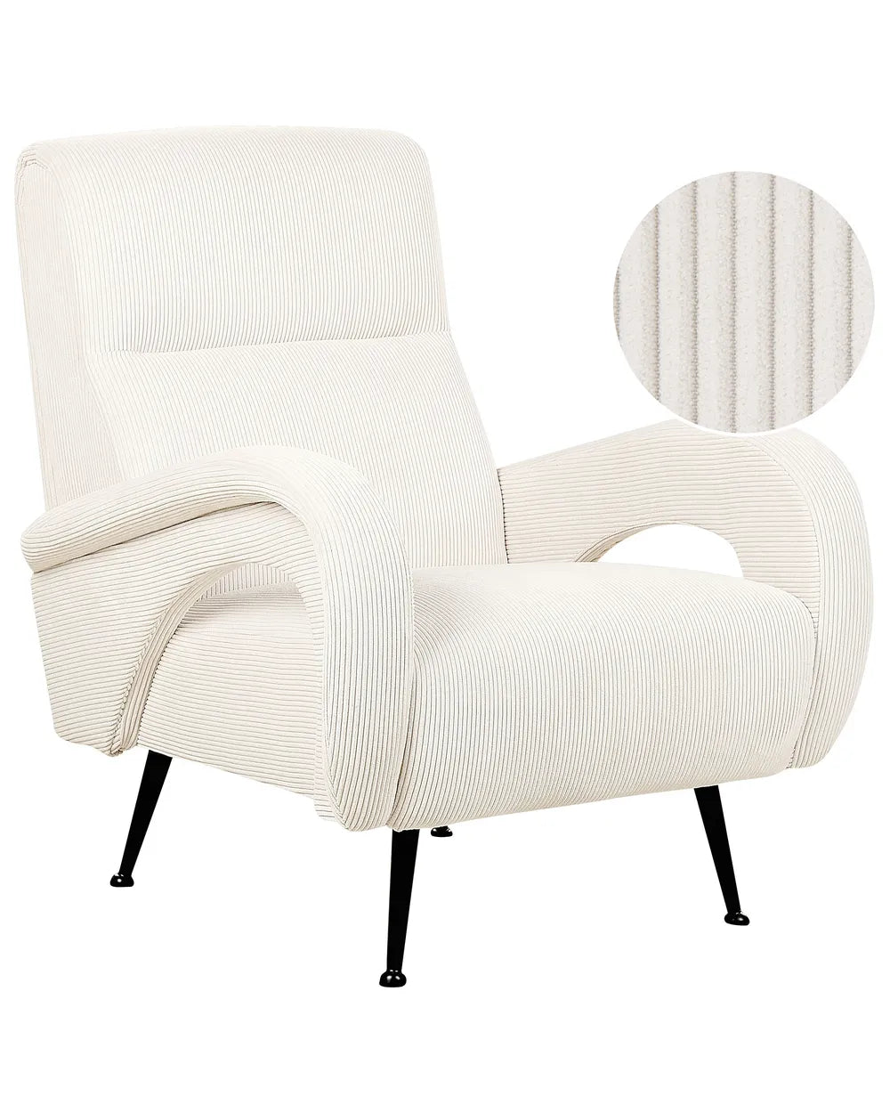 Armchair SVALOV Corduroy White – Retro Style Upholstered Armchair with Thick Padding