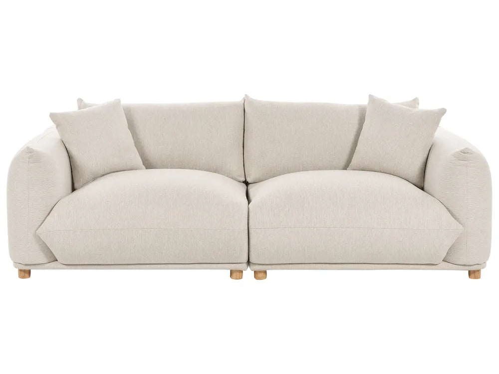 3 Seater Fabric Sofa LUVOS – Beige Upholstered Couch with Deep Seat, Removable Cushions