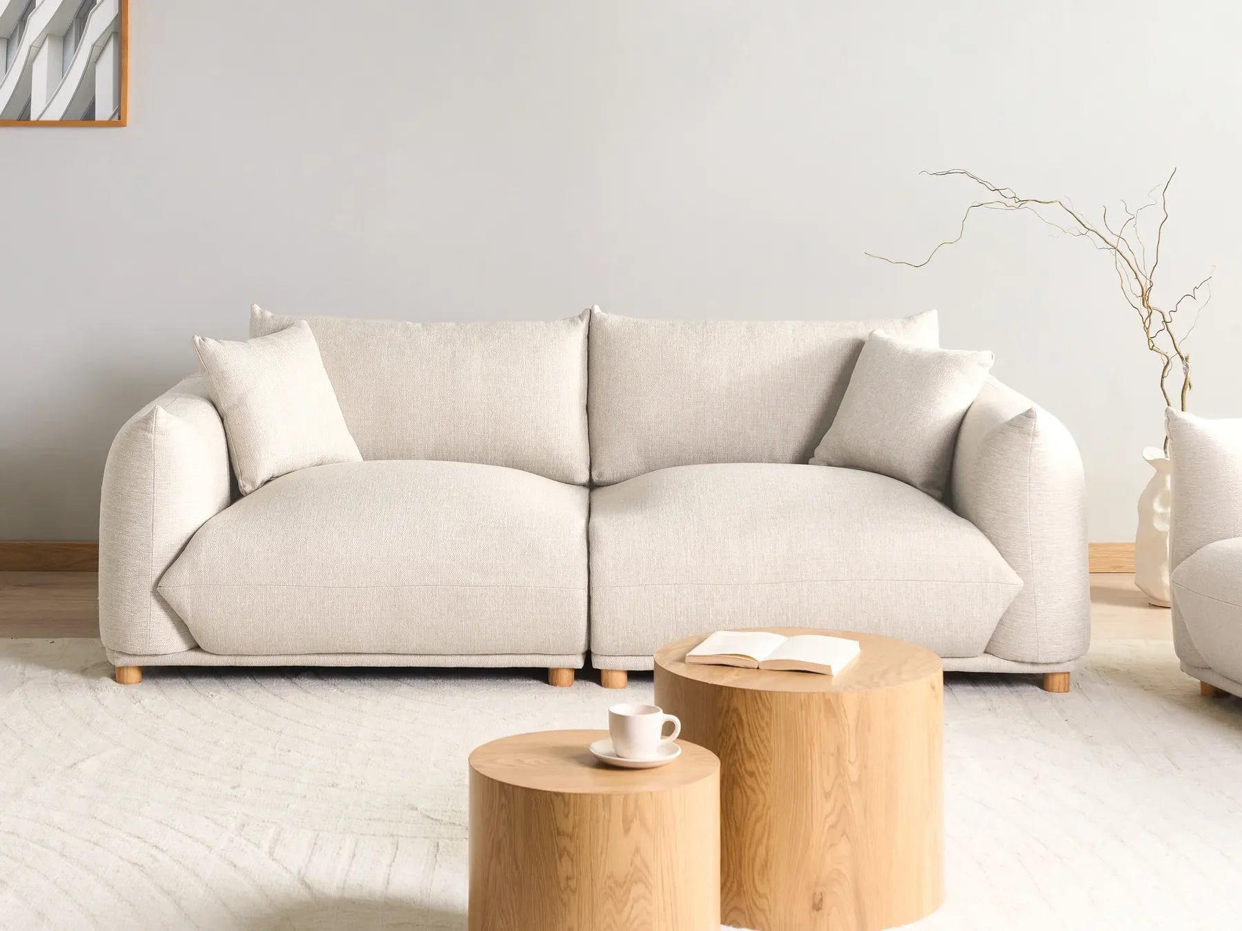 3 Seater Fabric Sofa LUVOS – Beige Upholstered Couch with Deep Seat, Removable Cushions