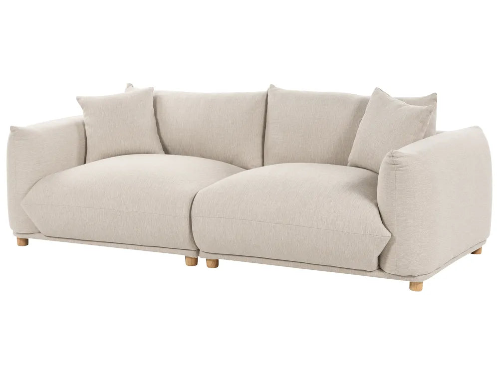 3 Seater Fabric Sofa LUVOS – Beige Upholstered Couch with Deep Seat, Removable Cushions