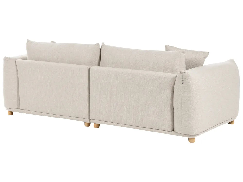3 Seater Fabric Sofa LUVOS – Beige Upholstered Couch with Deep Seat, Removable Cushions