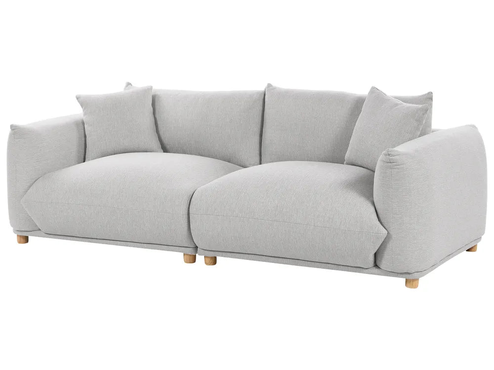 3 Seater Fabric Sofa LUVOS – Grey Upholstered Couch with Deep Seat, Removable Cushions