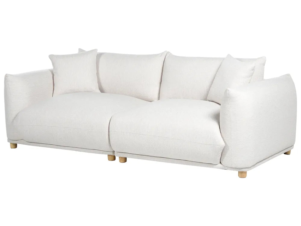 3 Seater Fabric Sofa LUVOS – Off-White Upholstered Couch with Deep Seat, Removable Cushions