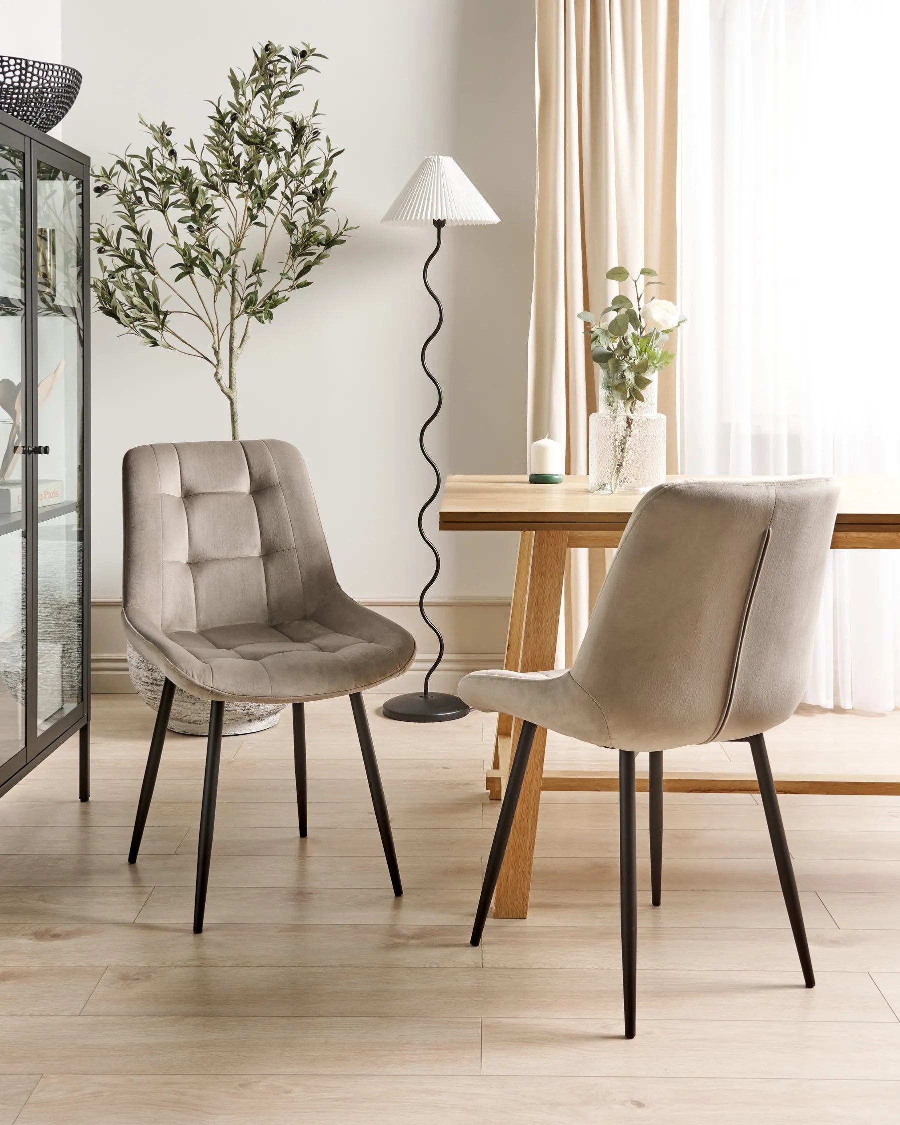 Set of 2 Dining Chairs Melrose Velvet Taupe