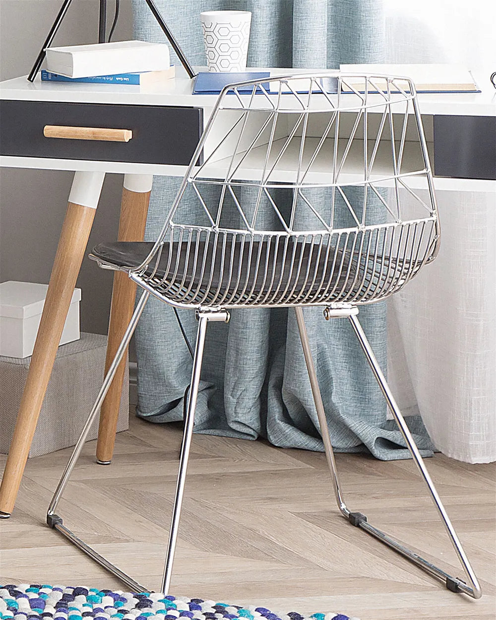 Set of 2 Dining Chairs HARLAN Metal Silver with Faux Leather Seat