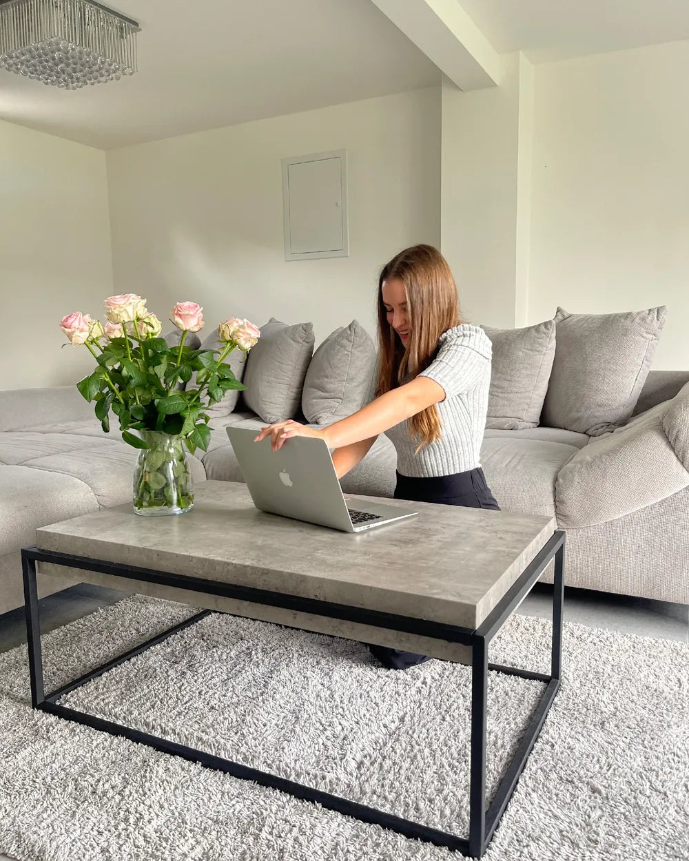 ALTOS Grey Concrete Effect Coffee Table – Rectangular Industrial Living Room Table