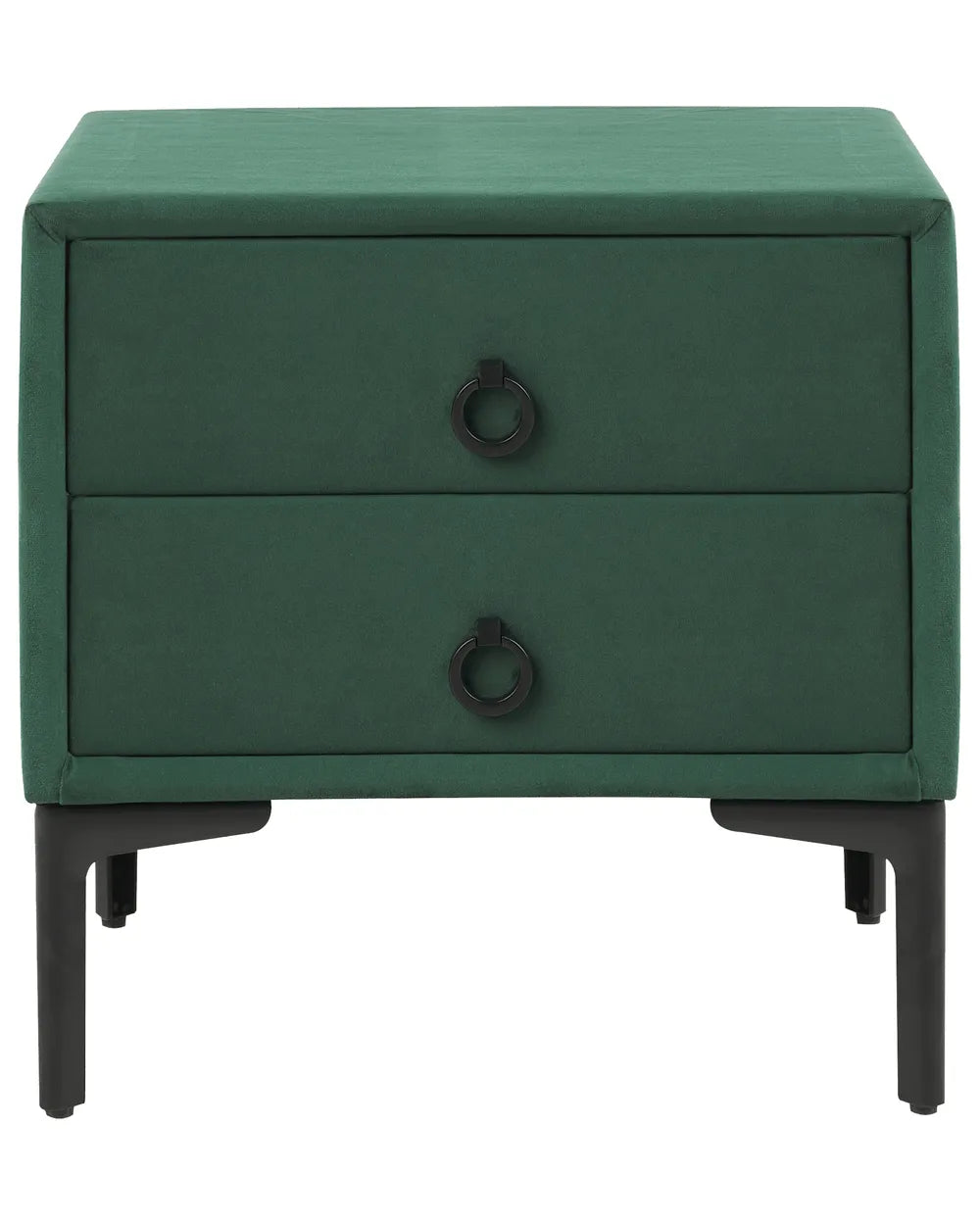 2 Drawer Upholstered Bedside Table SEZANNE in Green Velvet with Metal Legs