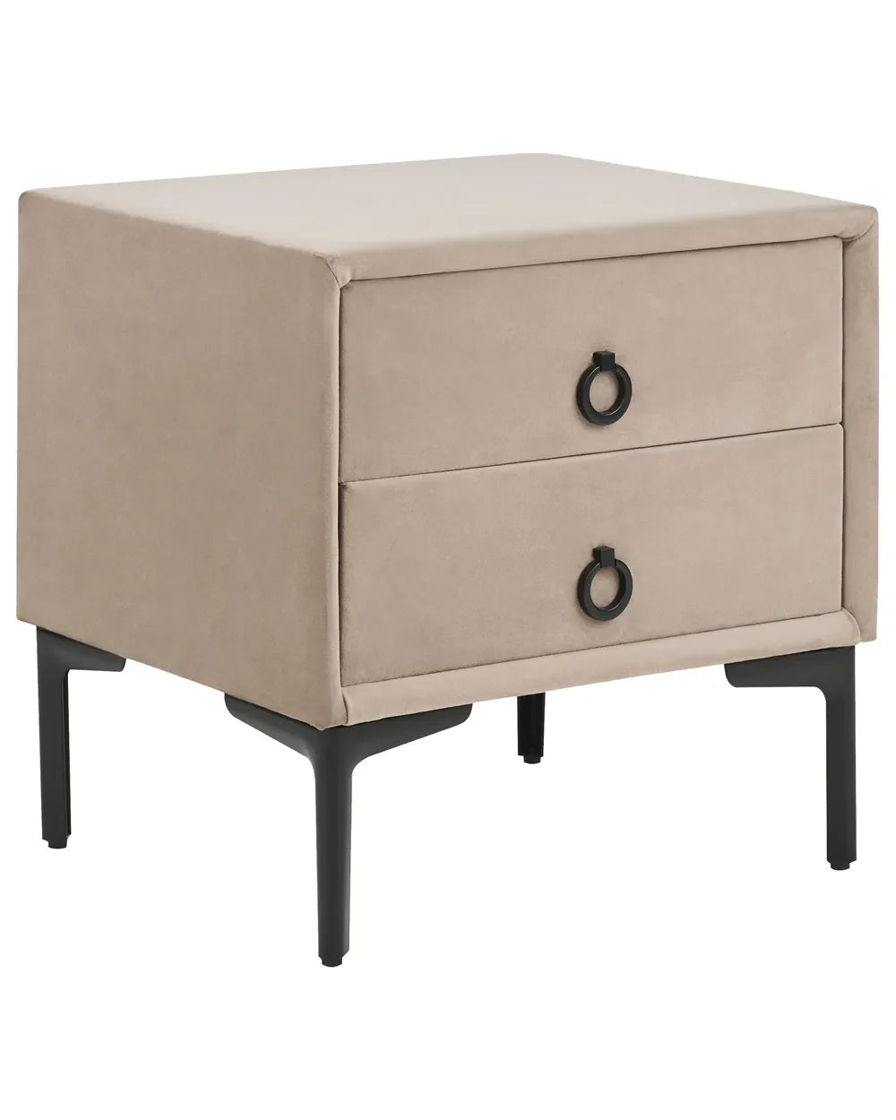 2 Drawer Upholstered Bedside Table SEZANNE in Taupe Velvet with Metal Legs