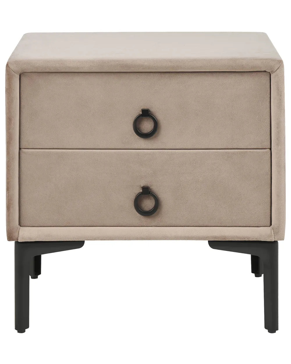2 Drawer Upholstered Bedside Table SEZANNE in Taupe Velvet with Metal Legs