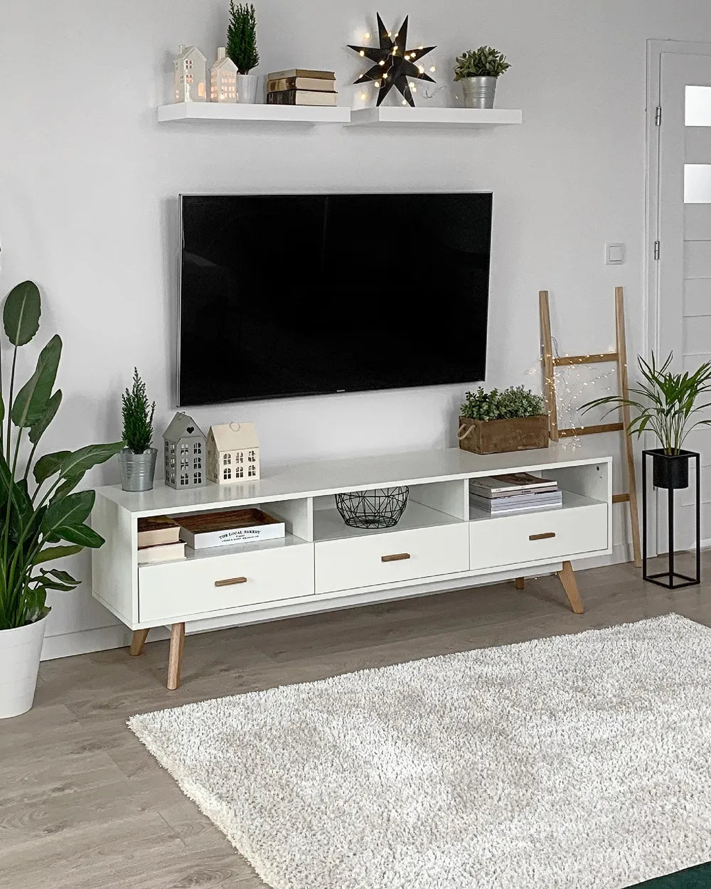 LIBERTY Modern TV Stand with Drawers and Shelves, White Finish, 180 cm – Suitable for TVs up to 75"
