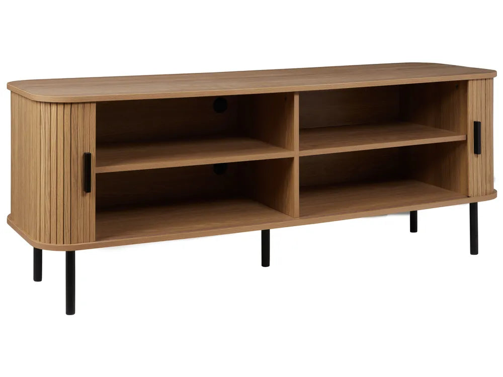 BRADLEY Retro TV Stand Brown – Sliding Door Media Cabinet for TVs up to 54", 150 cm