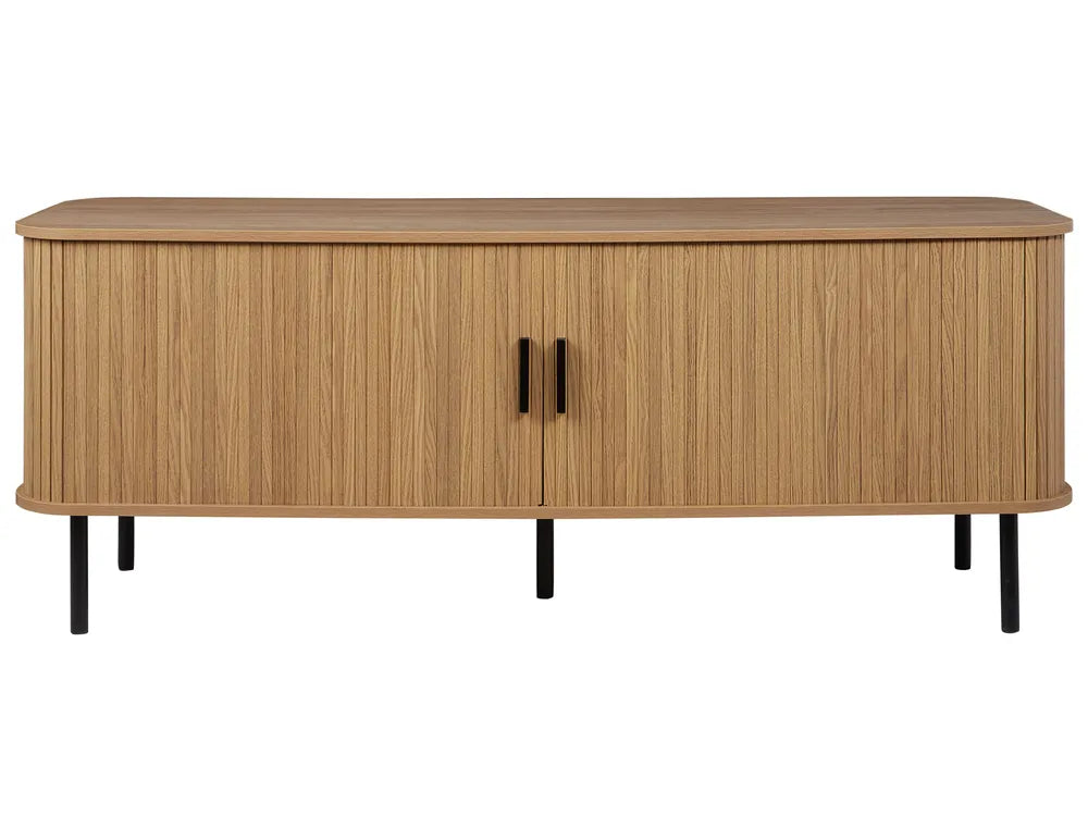 BRADLEY Retro TV Stand Brown – Sliding Door Media Cabinet for TVs up to 54", 150 cm