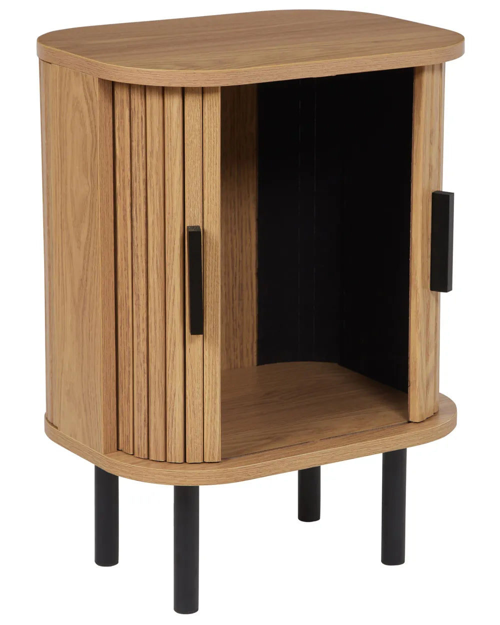 Bedside Table BRADLEY Brown with Sliding Doors, Retro Nightstand with Storage, MDF & Pine Wood, 40 x 30 x 55 cm