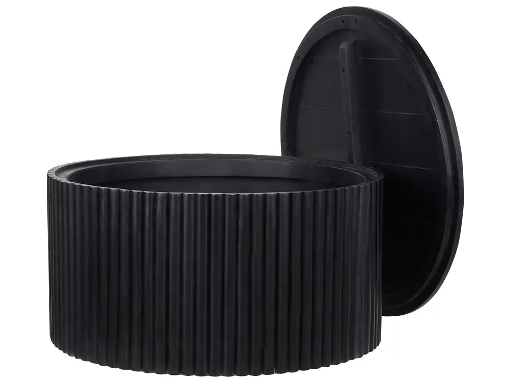 Large Round Coffee Table with Storage, Solid Mango Wood, Brown Finish Oscherleben