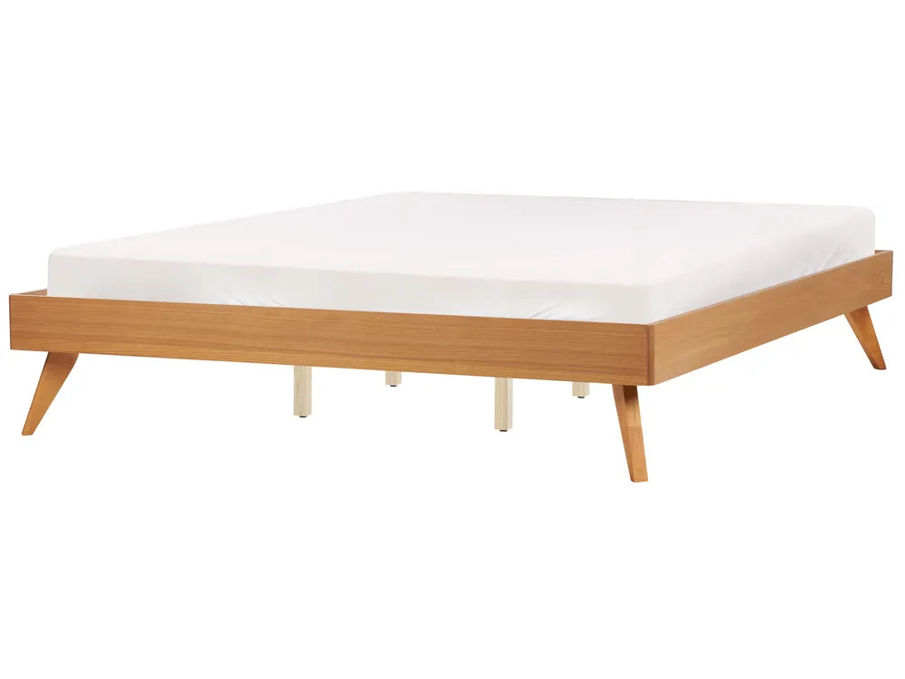 Bed without Headboard BERRIC – Minimalist Wooden Bed Frame, Ash Wood Finish, with Slatted Base (140×200 / 160×200 / 180×200 cm)