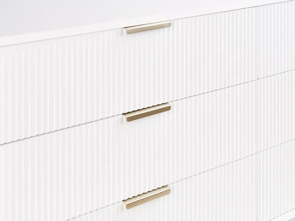 Modern 6 Drawer Chest with Fluted Fronts and Metal Legs, SOHO White