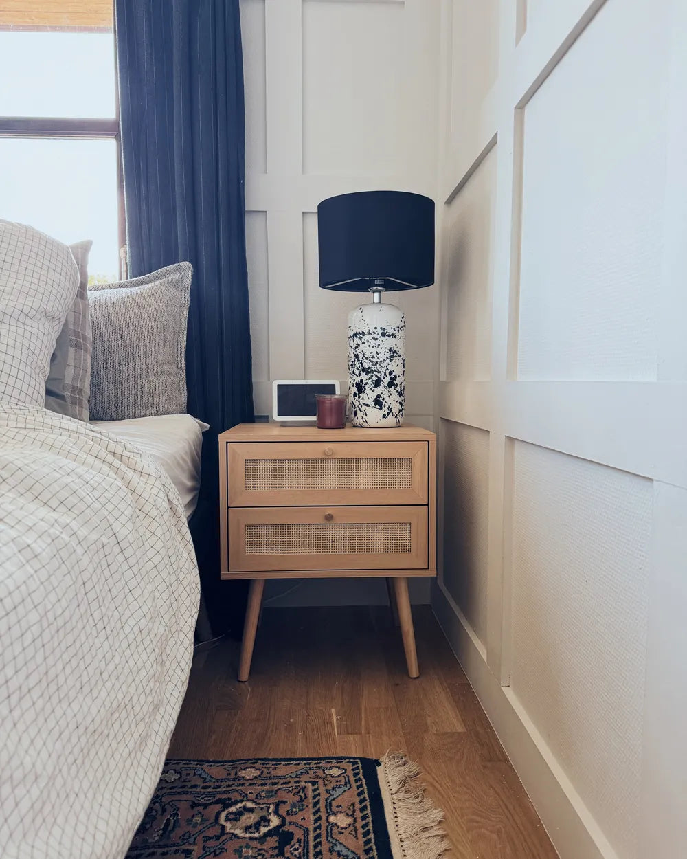 2-Drawer Bedside Table Perote with Rattan Fronts – Light Brown